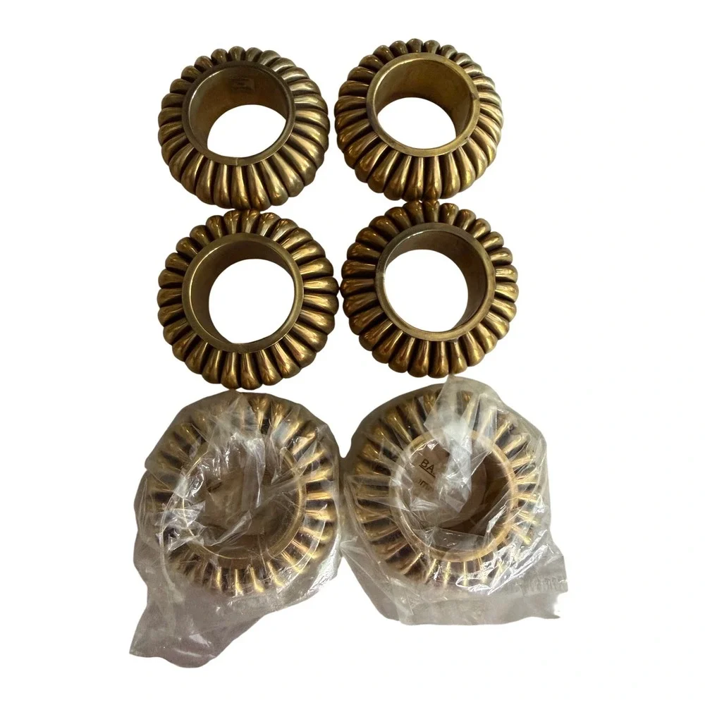 Brass Napkin Rings Set of 6 Gold Ribbed Melon Pumpkin shape